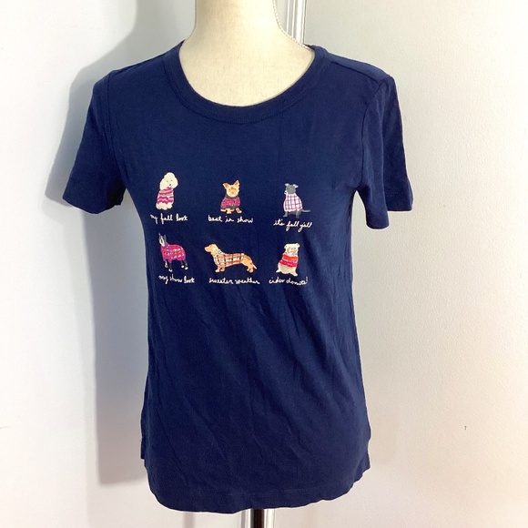 NWT LOFT SIZE  XS  NAVY CREWNECK T-SHIRT SHORT SLEEVE DOGS SHOW - Picture 1 of 6
